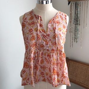 Lucky Brand Linen Paisley Peplum Sleeveless Top